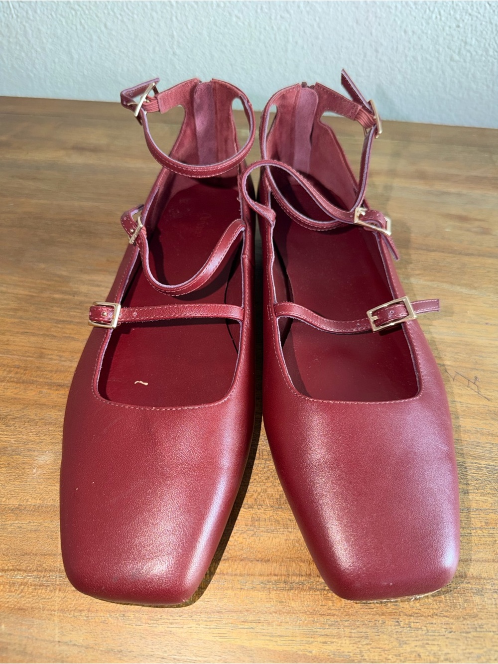 Quince Burgundy Square-Toe Mary Jane Sandals with Ankle Straps